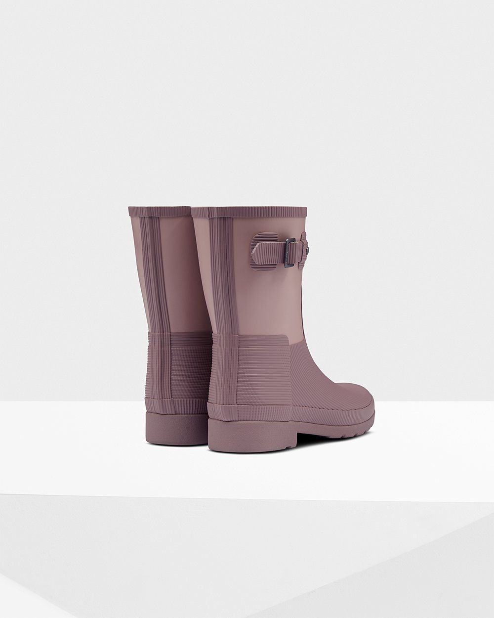 Botas de Lluvia Cortas Hunter Mujer - Refined Texture Block Slim Fit - Rosas/Morados - CPWGDYK-19